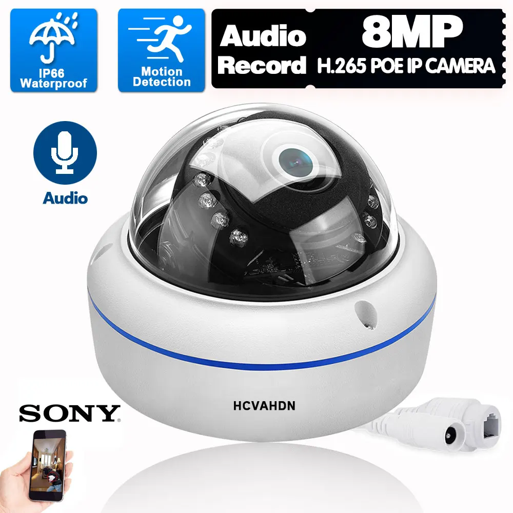 8mp 4k ultra hd poe dome ip camera outdoor street waterproof audio record home video surveillance ai human metal security camera free global shipping