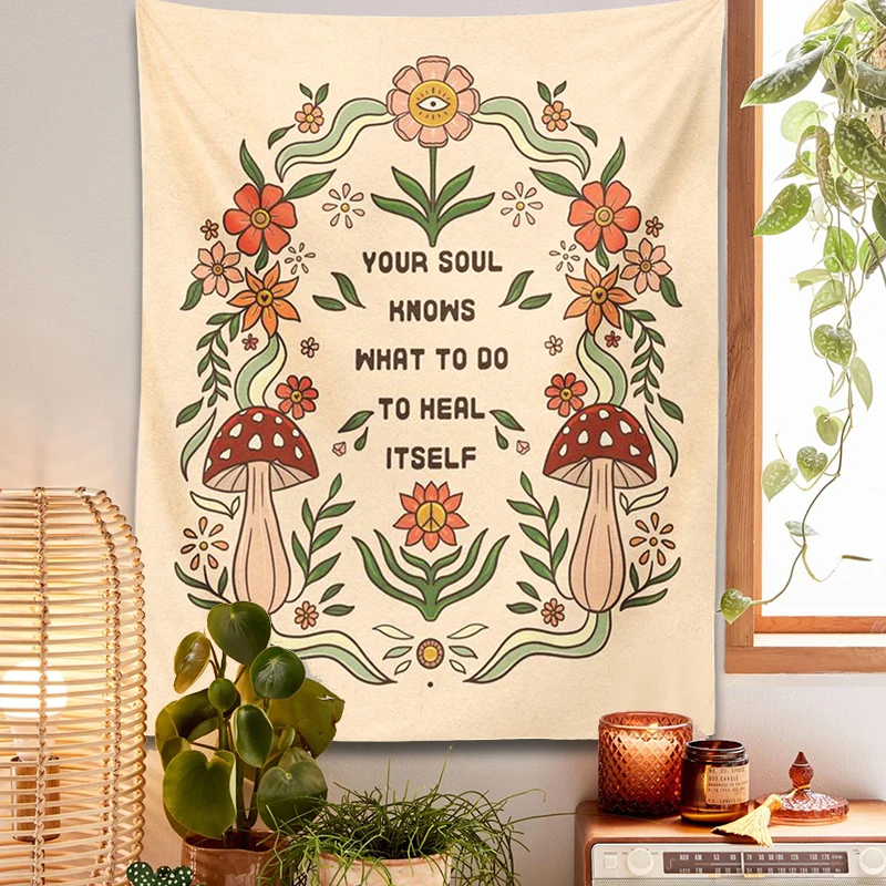 

mushroom Floral Tapestry retro psychedelic botanical lace Wall Hanging Mandala Home Decor for Bedroom Living Room College Dorm