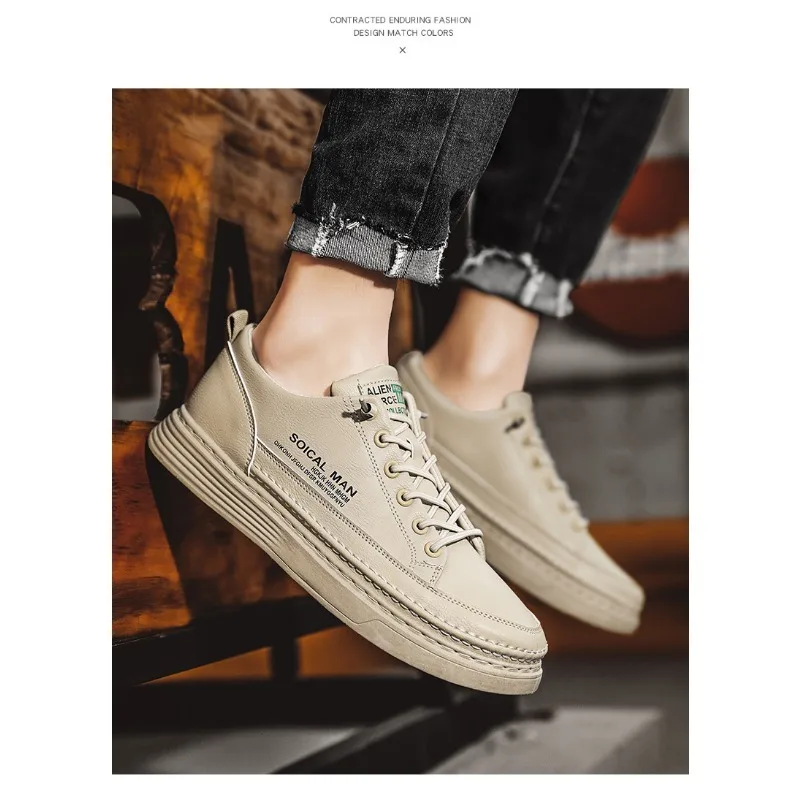 Кроссовки мужские из натуральной кожи Вулканизированная подошва теннисные