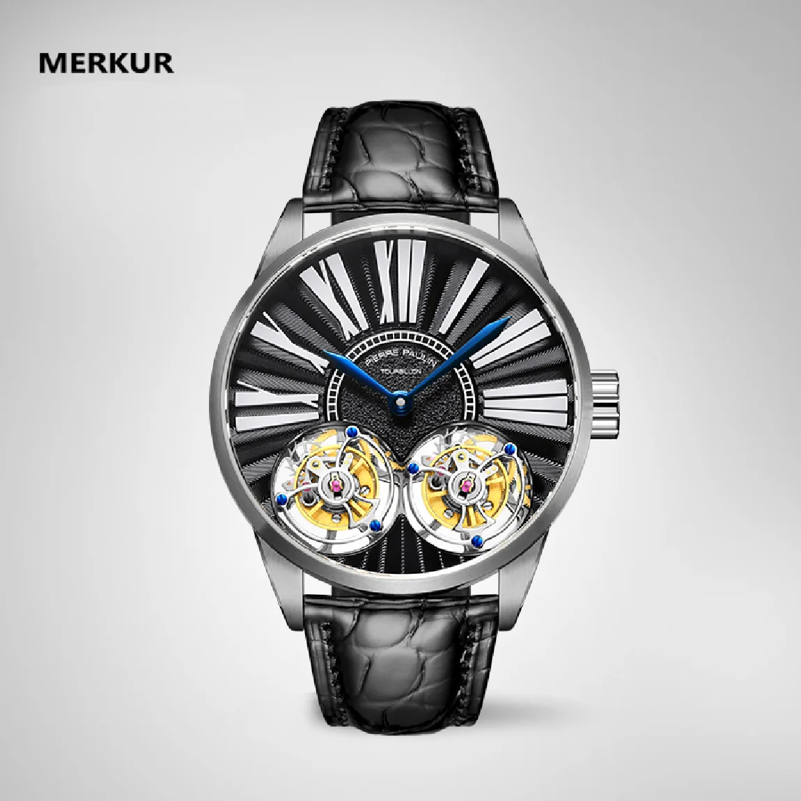 

MERKUR Luxury True Double Tourbillon Manual Mechanical Watch Male Rotary Skeleton Watch for Men Waterproof Reloj Hombre 28800BHP