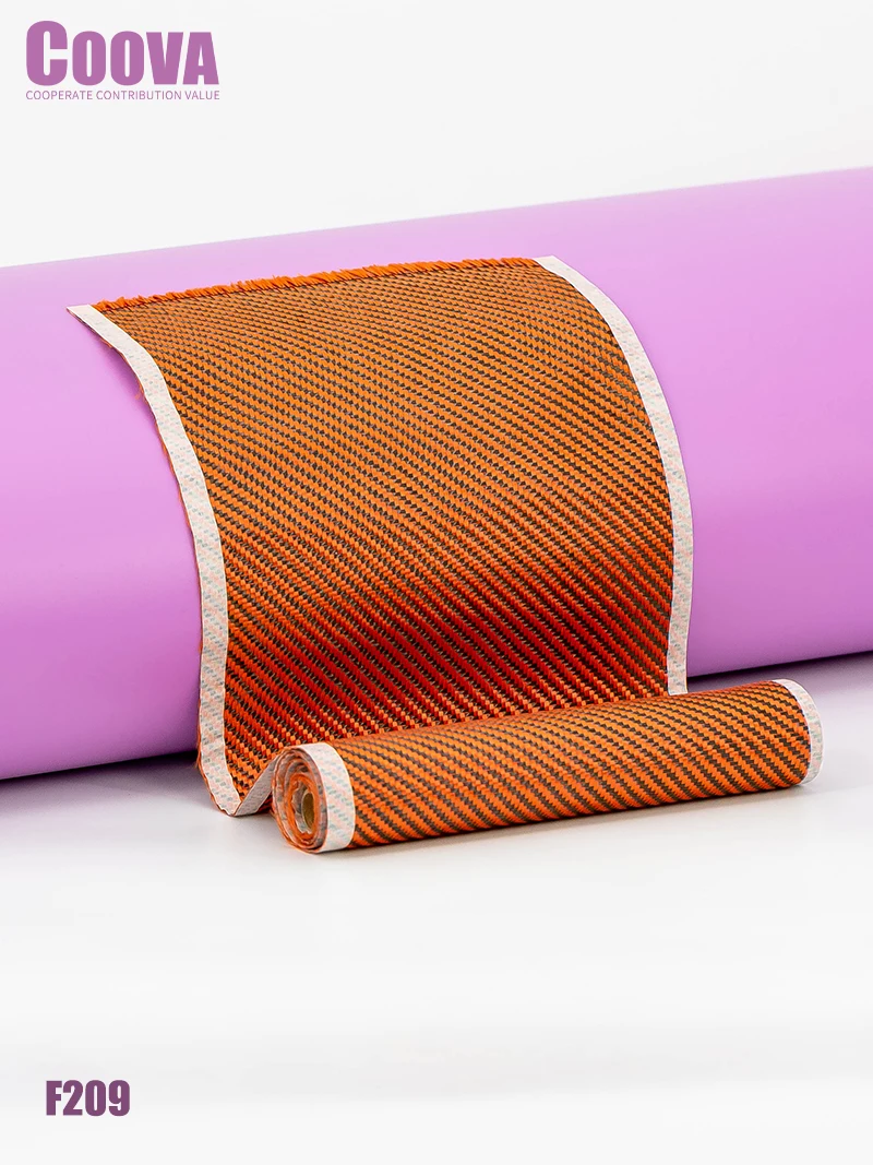 F209 COOVA 3K оранжевый кевлар и ткань из углеродного волокна саржа Tela Fiber De Carbono Carbon Kevlar