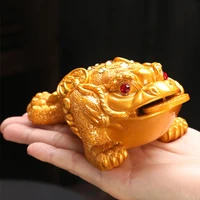 color changing golden toad tea pet decoration zen tea ceremony lucky toad doll with coin feng shui tea pet tea table decoration