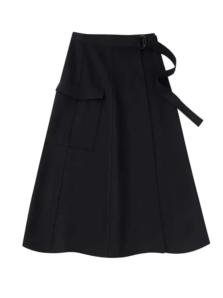 

KLKXMYT TRAF юбка с поясом женские юбки средней длины с высокой талией для женщин вечерние юбки женские Модные осенние зимние юбки с карманами