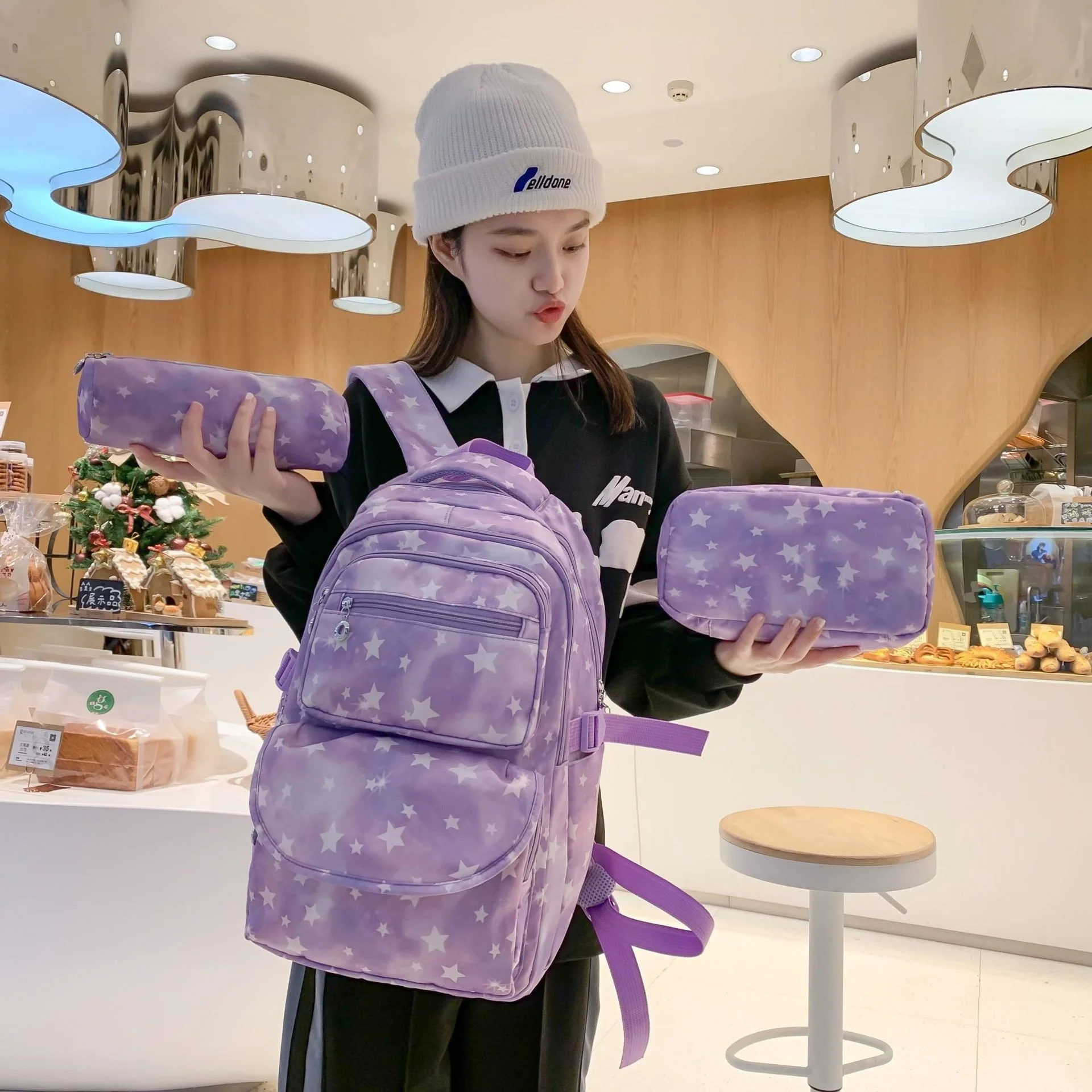 

New Leisure Junior School Student Schoolbag Large Capacity Backpack Travel Three Piece Set Fashionable New Lighten The Burden
