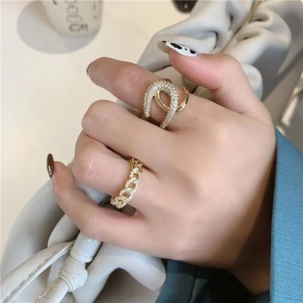 

1 pcs Korean Style Rhinestobe Fashion Jewelry Adjustable Finger Rings Irregular Twisted Rings Women Opening Ring