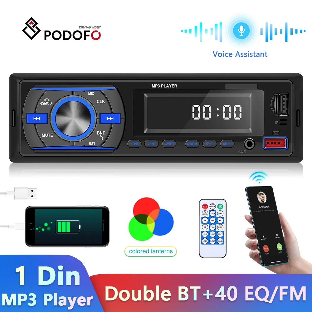

Podofo 1DIN In-Dash Car Radio Stereo 12V Car MP3 Player Digital Bluetooth Audio Music FM USB/SD/AUX-IN with Mobile APP Location