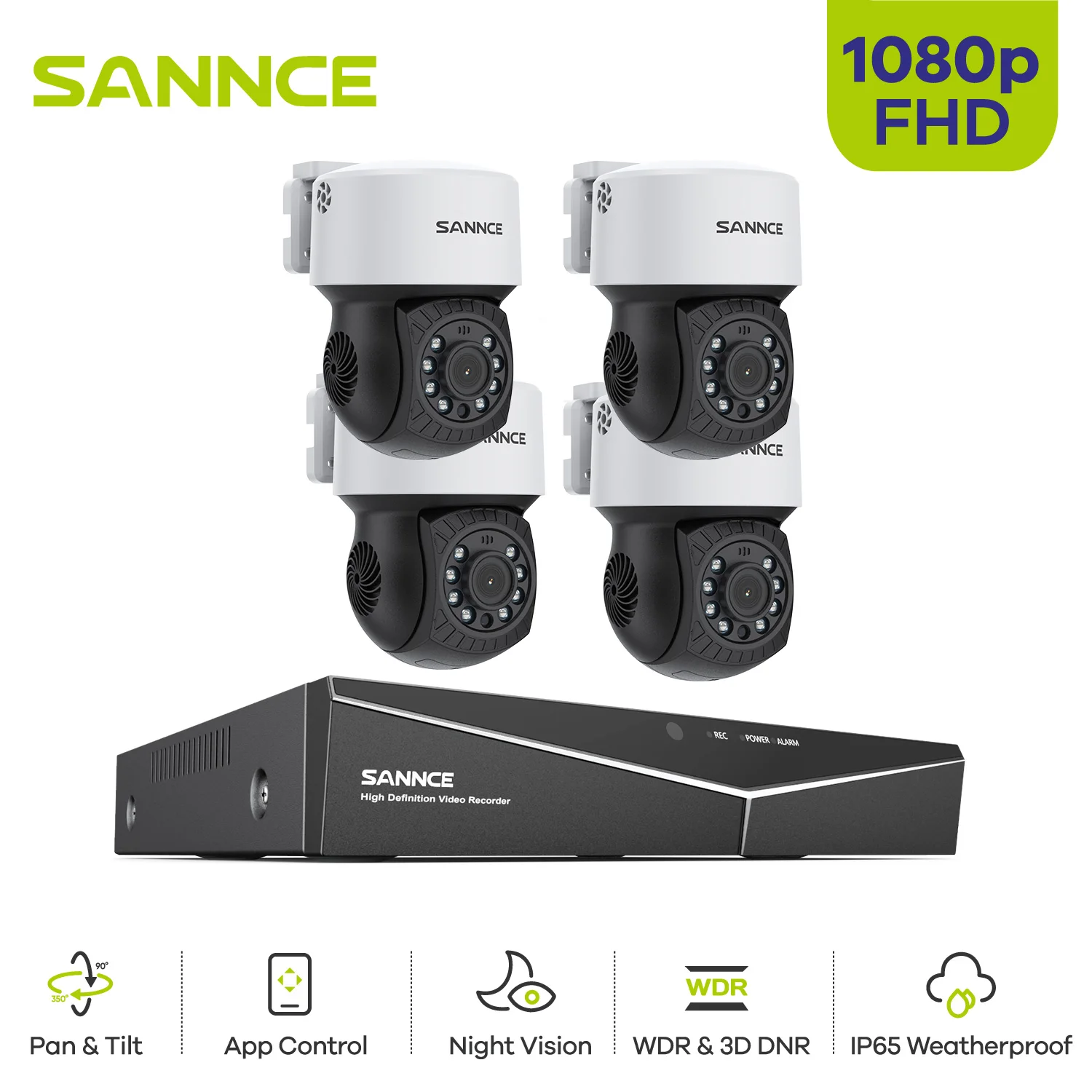 SANNCE 2MP HD Video Security System IR night vision Waterproof 3.6mm Lens AHD bullet camera 8CH 5MN Video Recording 1080P