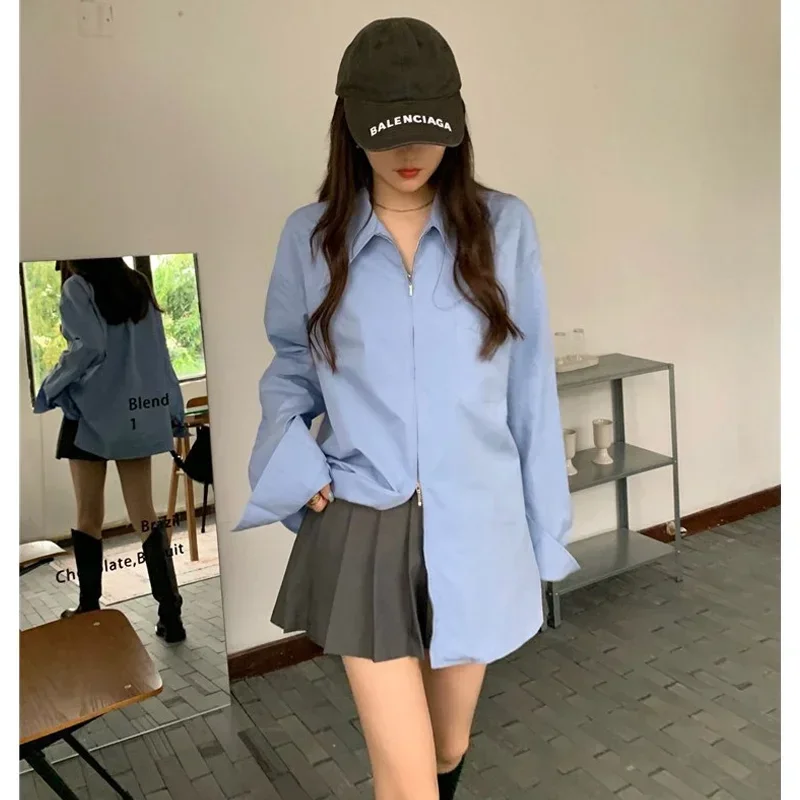 Korejepo белые рубашки с двойной молнией женские осенне-зимние однотонные простые