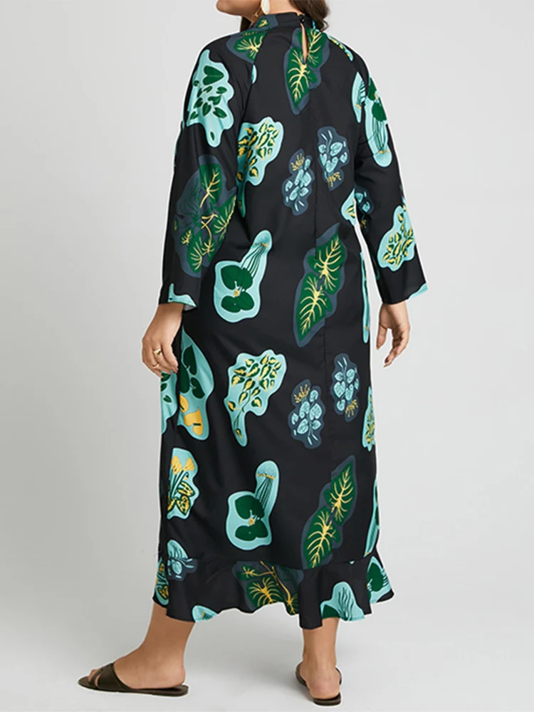Plus Size 5XL Maxi Dress Women VONDA Summer Floral Print Long Sleeve Oversized Dress 2023 Summer Casual Loose Party Robe Femme