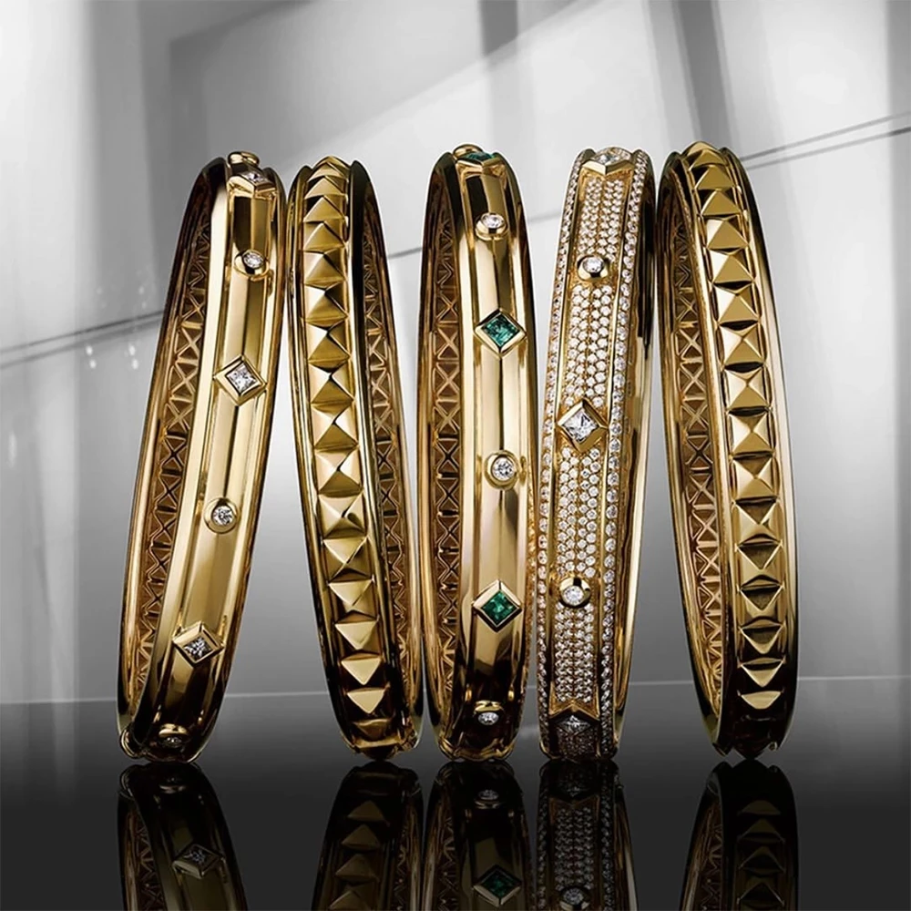 Missvikki Big Fashion Luxury Bold Bangle Cuff For Women Wedding Party Multi Cubic Zirconia Crystal CZ Dubai Gold Color Bracelets