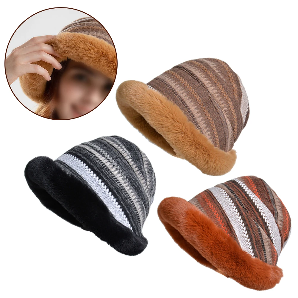 

Women Bucket Hats Winter Lady Fisherman Hat Female Plush Warm Windproof Cap Wide Brim Hat Cycling Accessories