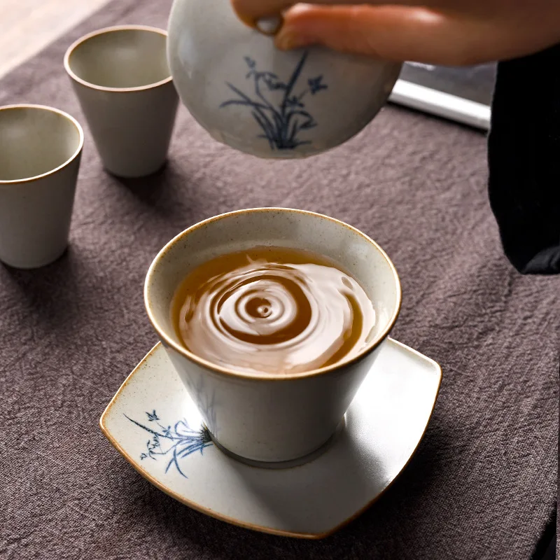 

Gaiwan Tureen Tibetan Infuser Teaware Chawan Ceremony Ceramic Cover Bowl Small Retro Hand-painted Kung Fu Tea Set Tea Cup Grey