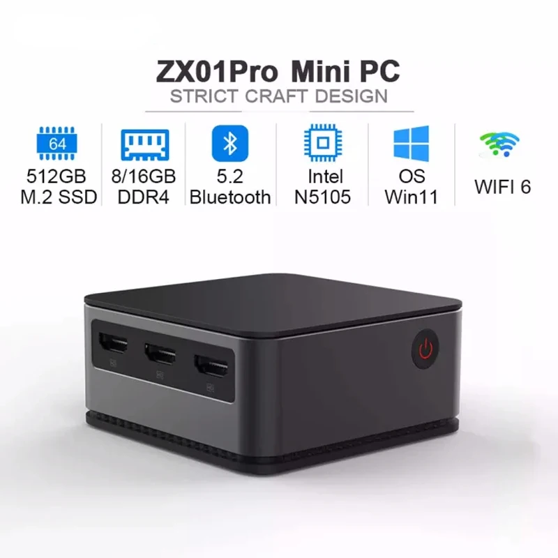 

ZX01 Pro Mini PC Win11 Pro Intel Celeron N5105 8GB 512 GB Quad-Core WiFi 5G Bluetooth 5.2 HD Pocket Mini Computer Gaming