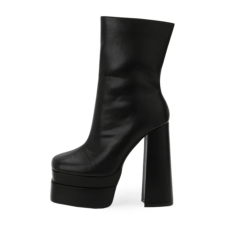 Winter Solid Color 15CM Thick High Heels Woman Boots Shoes Sexy Black Platform Side Zipper Ankle Boots Short Bootie Martin Boots