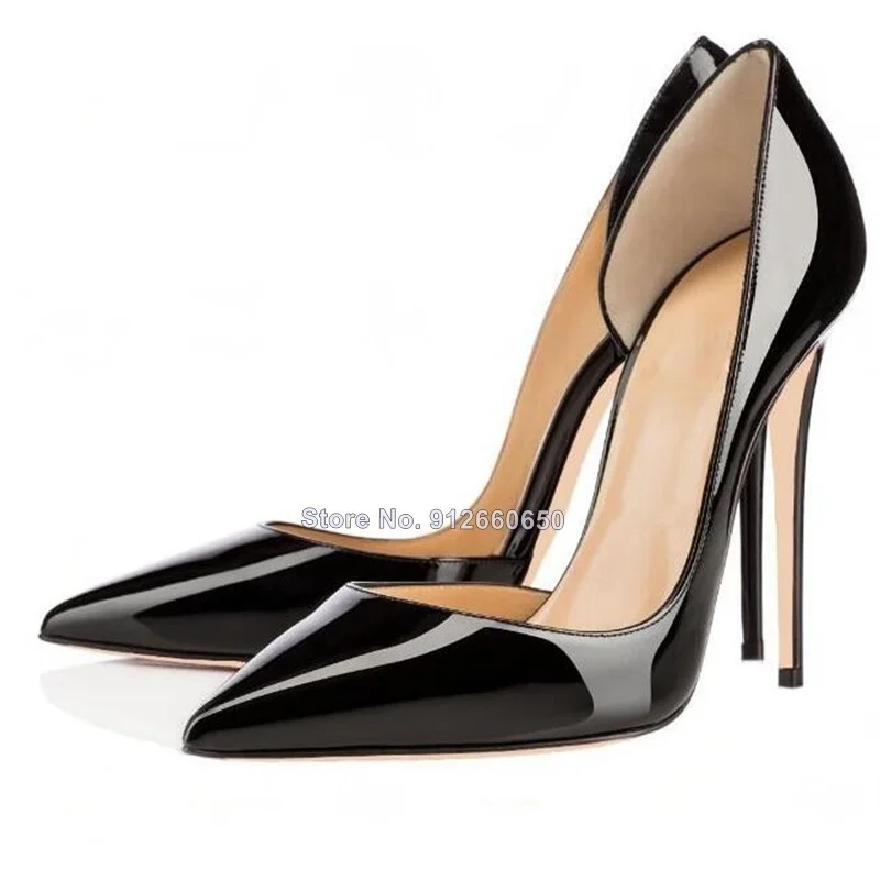 

Black Nude Patent Leather Pumps Cutouts high heel shoes solid pointy toe thin heels dress shoes on heel celebrity stiletto heels