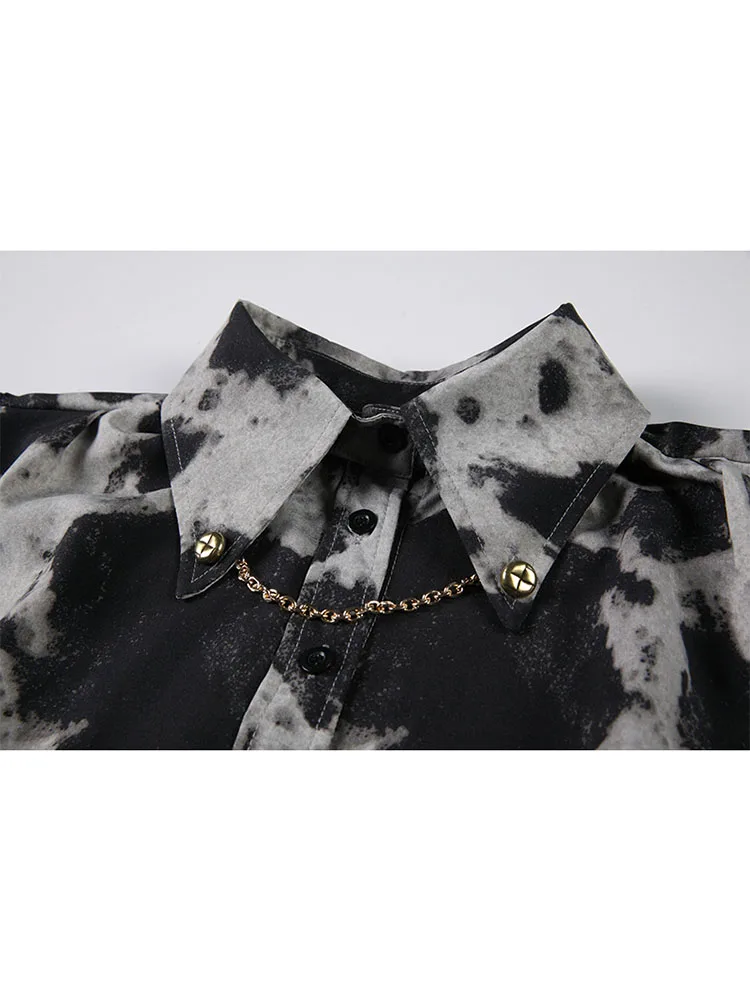 Блузка женская с длинным рукавом и цепочным воротником в готическом стиле весна