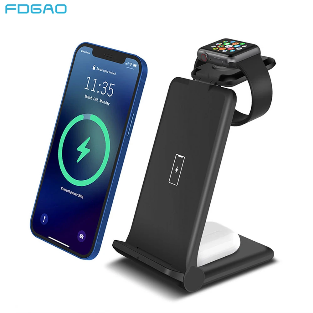 30w qi wireless charger foldable stand 3 in 1 fast charging pad dock station for iphone 13 12 11 x 8 apple watch 7 6 airpods pro free global shipping