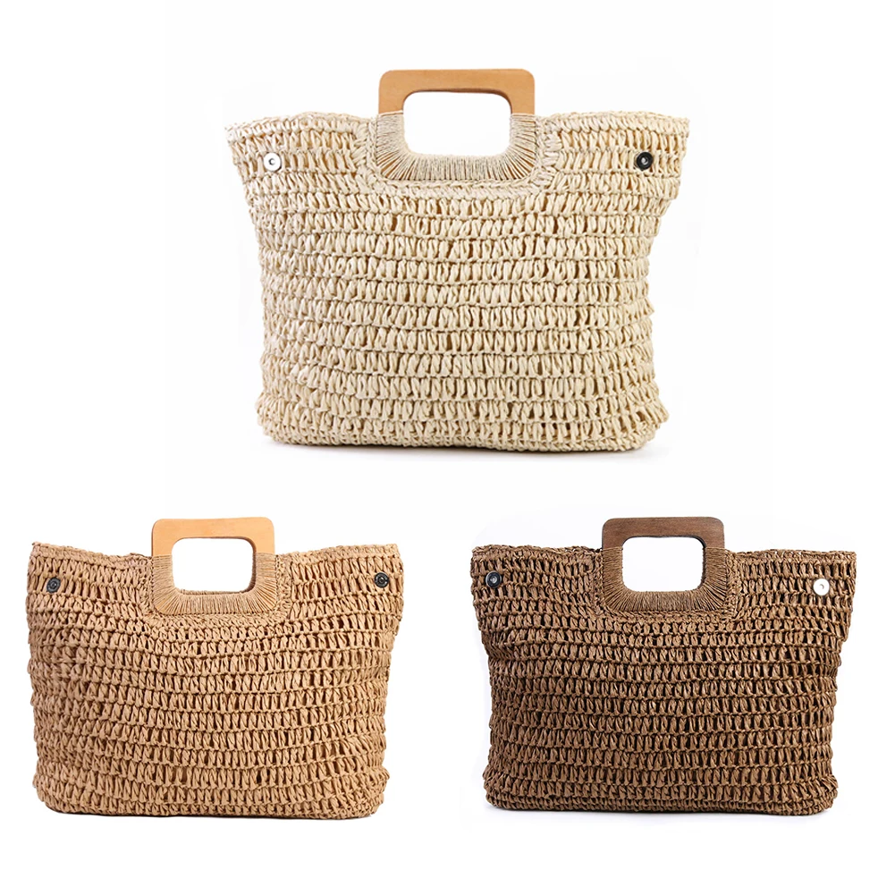 

Vintage Large Capacity Totes Women Woven Shoulder Handbags Top-handle Bags