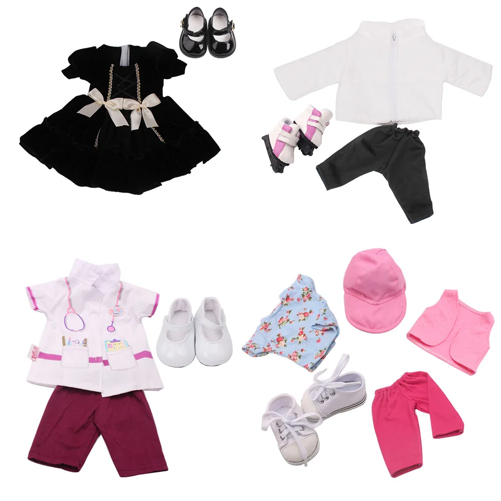 

Одежда для кукол для девочек 18 дюймов, костюм Доктора, пальто, пижама, юбка с обувью, американское платье для новорожденных, детские игрушки, ...