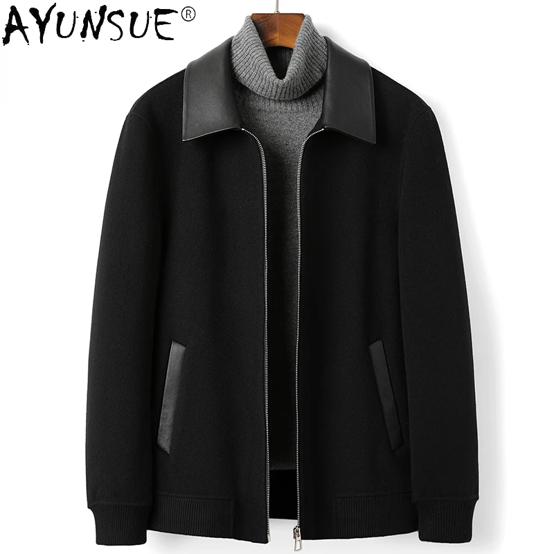 

Двухстороннее шерстяное пальто, Мужская короткая куртка из 100% шерсти, кожаное некашемировое деловое утепленное пальто для весны и осени, Chaqueta
