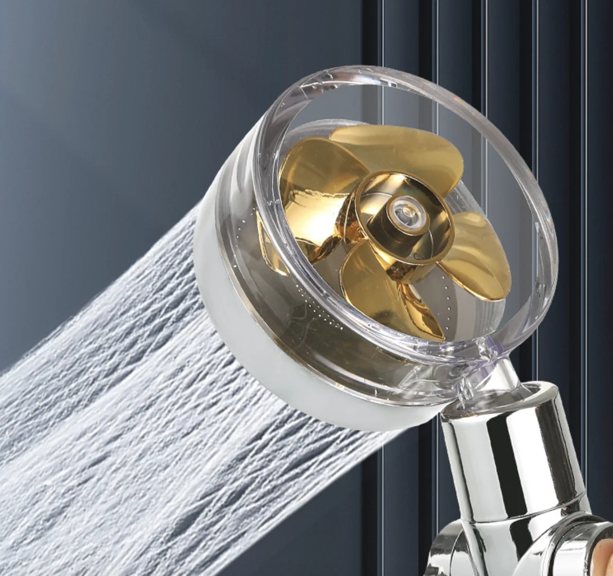 

High Pressure Propeller Driven Handheld Shower Head with Fan- 360°Degrees Rotating Turbocharged Shower Head with Filter,Water Sa