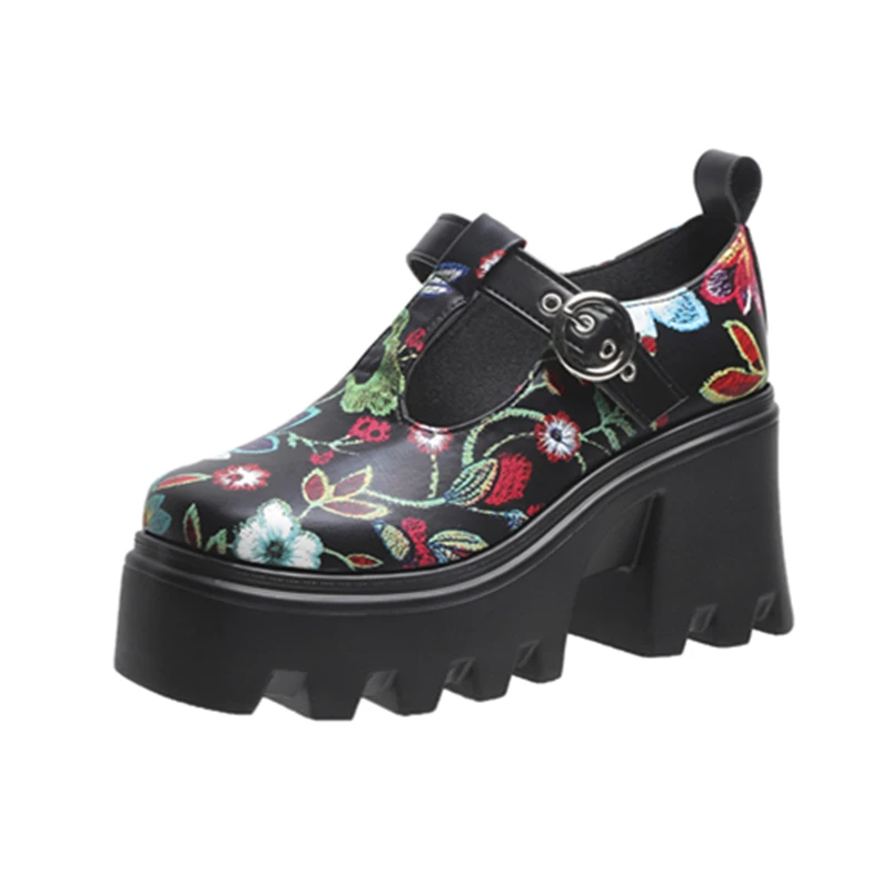 

2022 New Hot Sale Women Buckle Platform Mixed Color Mary Janes Shoes Vintage Casual Punk Pumps Women Pumps Plus Size 43