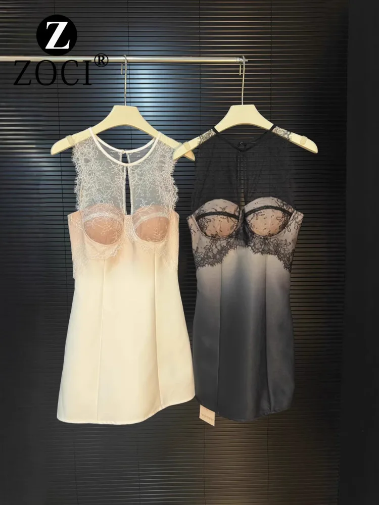 [ZOCI] зимнее сексуальное платье без рукавов с круглым вырезом в стиле пэчворк