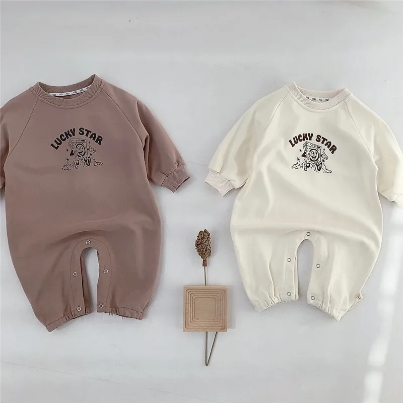 

2022 New Cartoon Soft Romper Baby Girl Fashion Simple Long Sleeves Jumpsuit Boy Loose Cotton Autumn Outfits One Piece