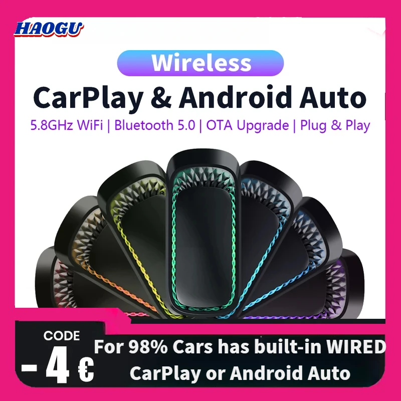 Haogu 2in1 RGB Беспроводной адаптер CarPlay Smart Box USB беспроводной Android A2A Bluetooth WiFi автомобиль