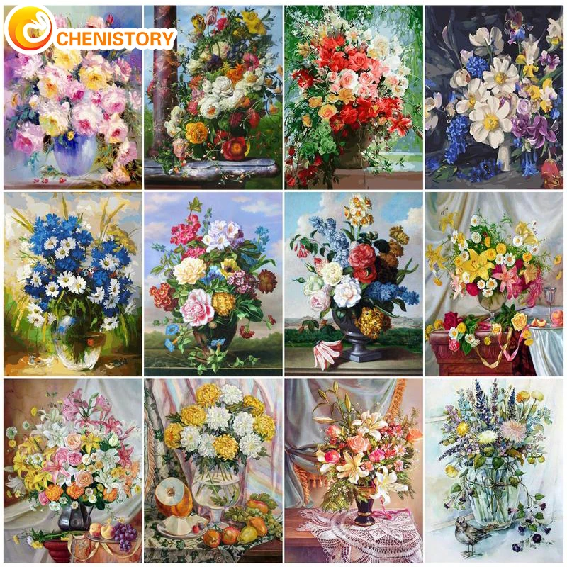 

CHENISTORY Frameless Oil Paint By Numbers Flower 60X75cm DIY Painting By Numbers Kit On Canvas Digital HandPainting For Home Dec