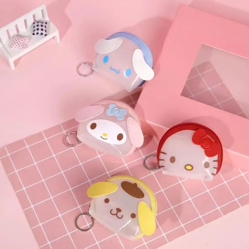 

Sanrio Mini Coin Purse Cinnamoroll Melody Pom Pom Purin Kuromi Transparent Cosmetic Bag Cartoon Zipper Waterproof Student Wallet