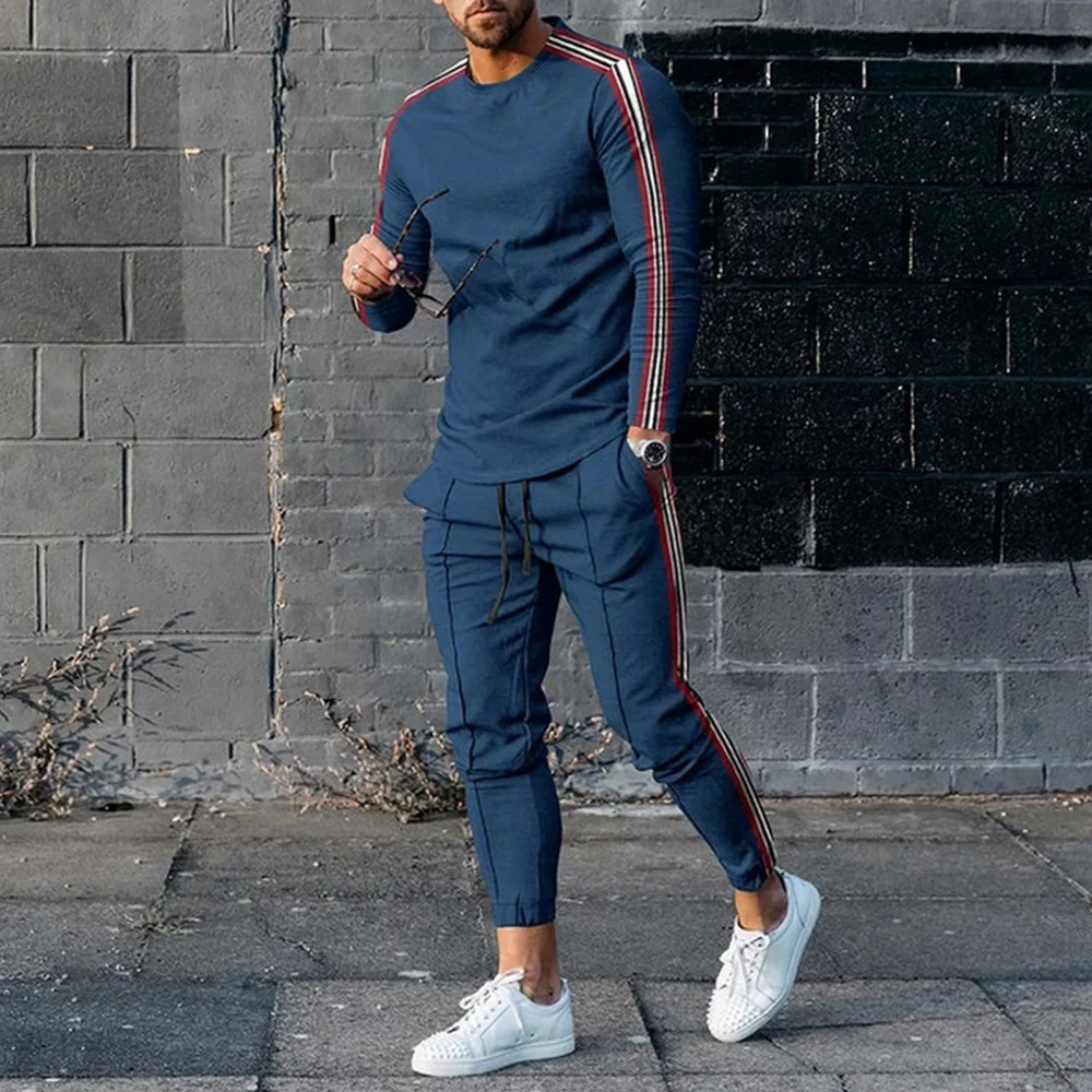 Summer Men 2 Piece Sets Tracksuit Long Sleeve T Shirt+Sweatpants Suit Men Streetwear Vintage Sweatshirt Oversized Clothing 2023