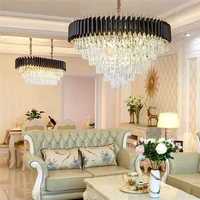 k9 crystal chandelier modern luxury ring pendant light for living room round black suspension restaurant decor led ceiling lamp