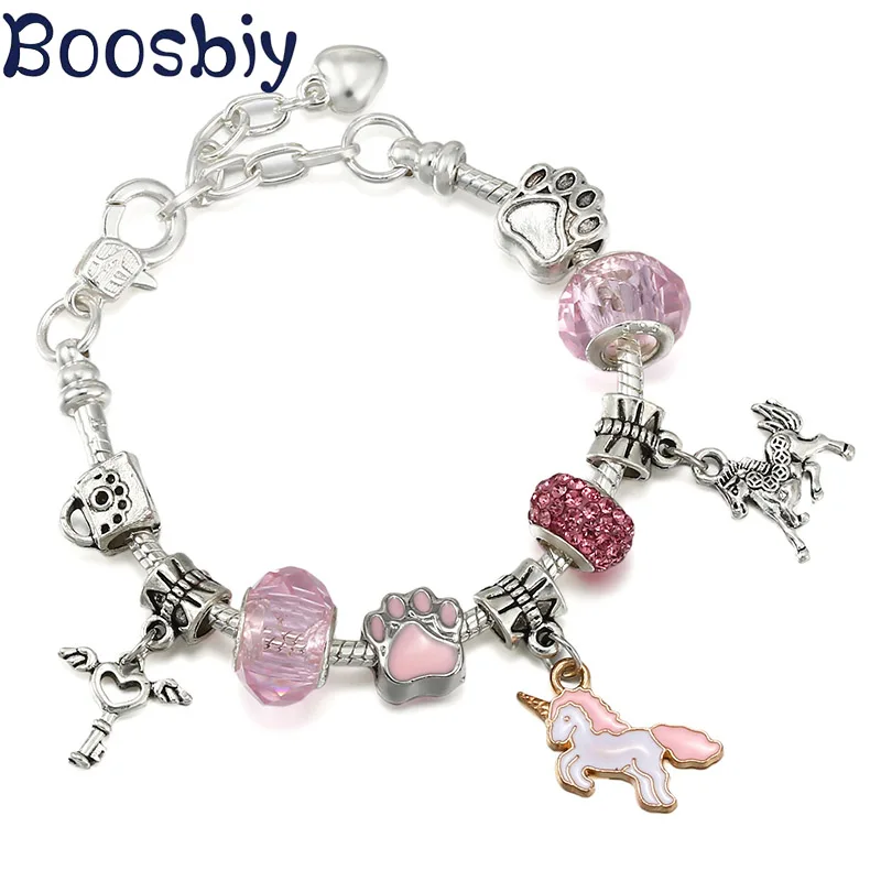 

New Arrival Silver Plated Lobster Clasp Charm Bracelet With Cute Unicorn Pendant For Women DIY Fashion Jewelry Gift Making