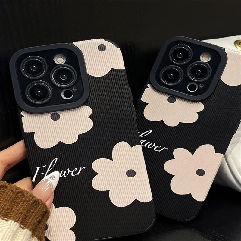 

Simple leather sticker vertical floral case for iphone 14 13 12 11 Pro Max X XS XR 8 7 Plus shock-proof all-in-one lens Cover