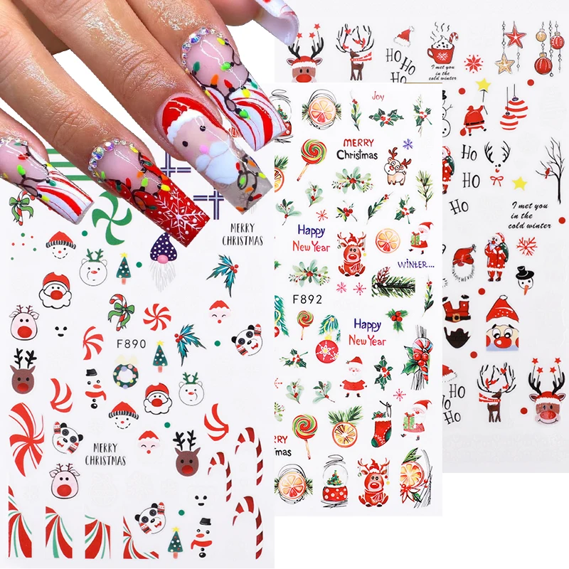 

1PCS Christmas Nail Art Decals Cartoon Self-adhesive DIY Manicuring Decoration Snowflake Santa Claus Penguin Deer Nail Stickers