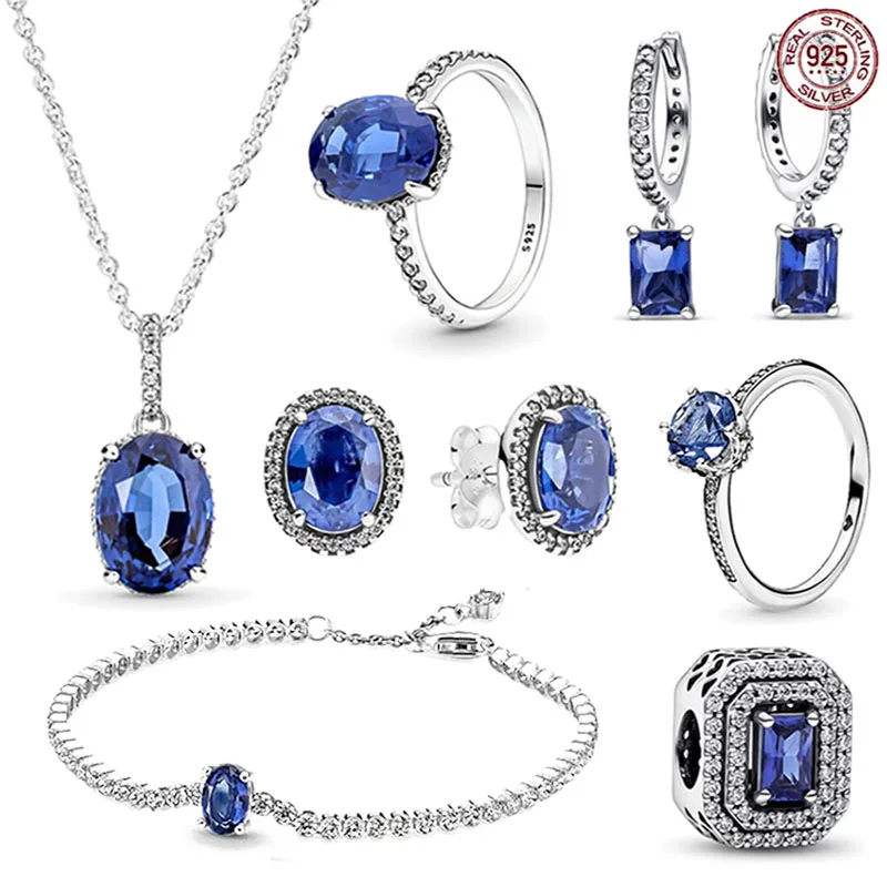 

Charming Sapphire Series S925 Sterling Silver Women's Exquisite Necklace Bracelet Earring Set fit DIY Gifts to Girlfriends