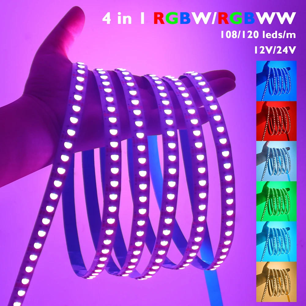 Фото 5 м RGBW RGBWW RGBCCT Светодиодная лента 4 5 цветов в 1 чипе 12 В 24 В 5050 60 120 108 светодиодов/м Гибкая лента для украшения дома постоянного тока №4
