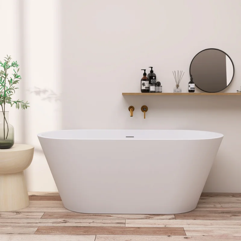 

59" Acrylic Freestanding Bathtub\ Gracefully Shaped Freestanding Soaking Bathtub with Brushed Nickel Drain &