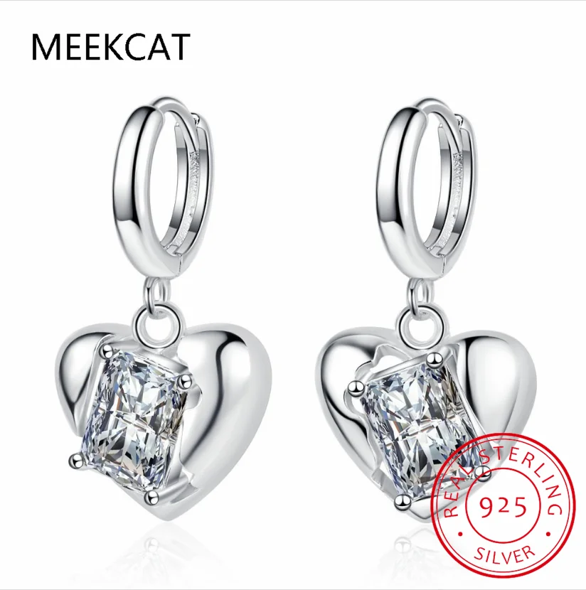 Настоящее серебро 925 пробы прямоугольные серьги с цирконом сияющей огранки