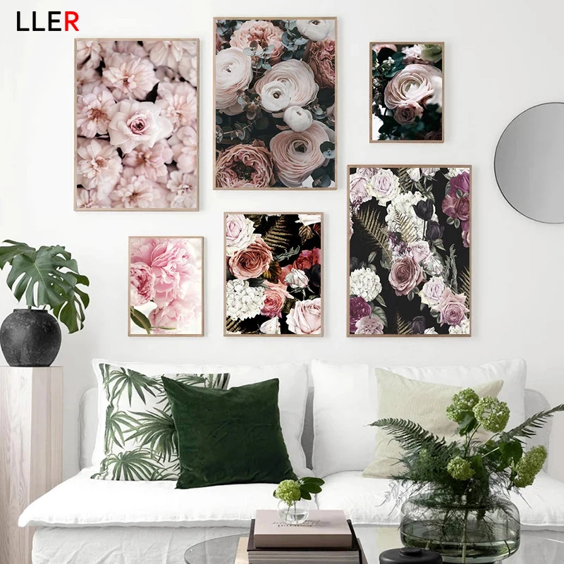 Розовая Настенная картина домашний декор постеры с пионами и цветами картины