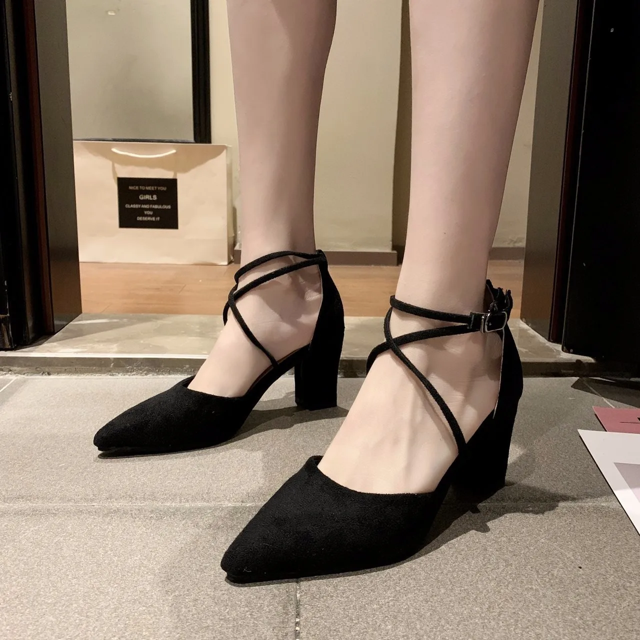 

New Four Seasons Women's Suede High Heels Pumps Pointed Stiletto Fashion Sexy Black Wedding Dress Shoes Work Bridal Shoes