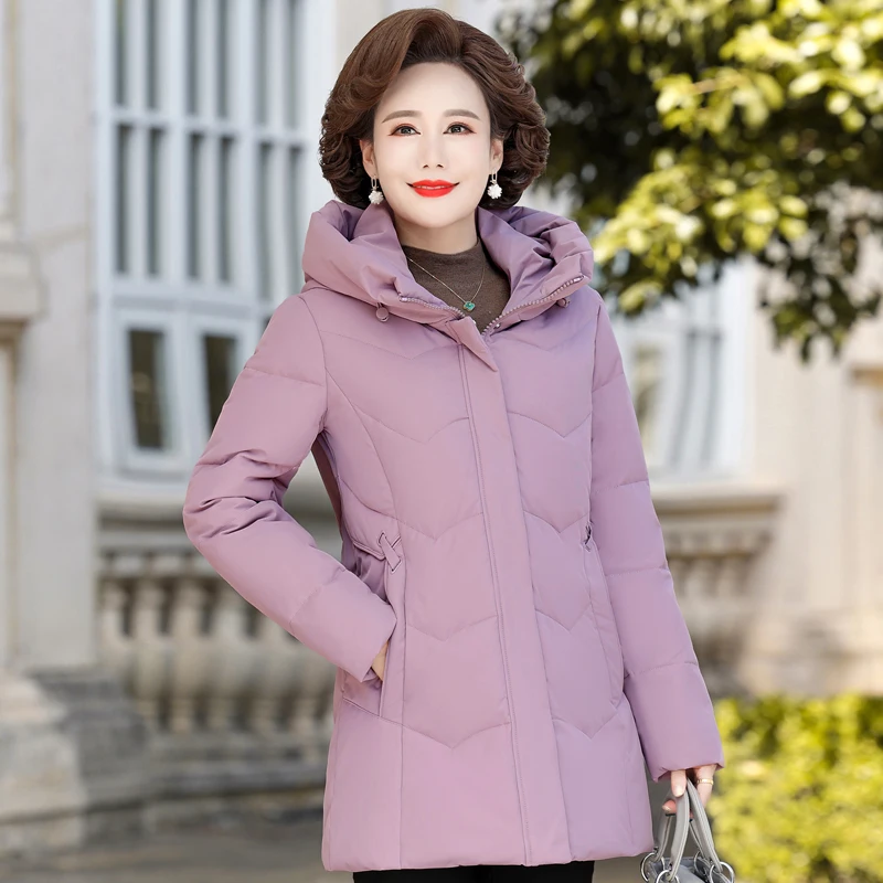 Middle-aged Women's Winter Down Coats Solid Color Casual Puffer Jacket for Women 2022 New Thick Warm White Duck Down Parkas