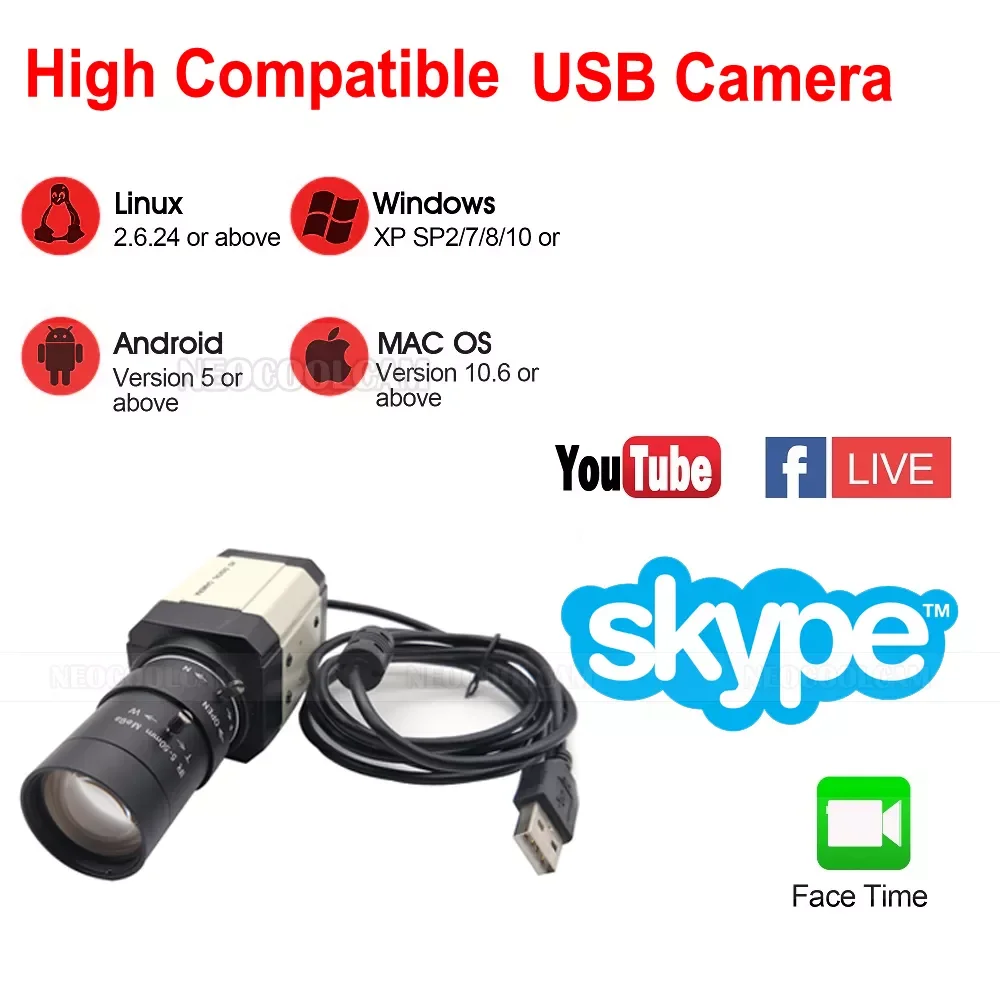 

NEOCoolcam HD 2.8-12mm/5-50mm Varifocal Zoom Lens 4MP 30fps 2560x1440 MJPG High Speed UVC USB Webcam PC Camera