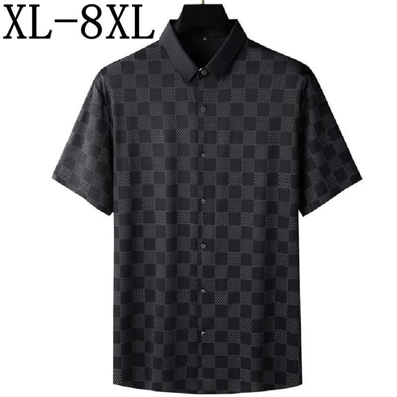 

7XL 8XL 6XL 2023 New Summer High Quality Business Plaid Shirt Men Short Sleeve Lapel Mens Shirts Casual Loose camisas de hombre