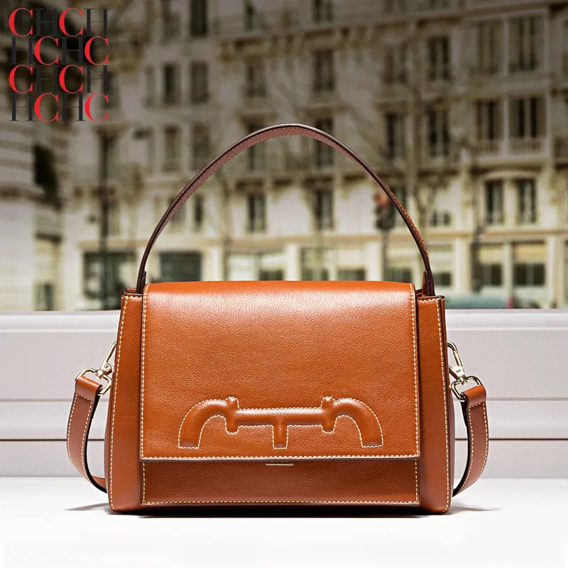 

CHCH HCHC 100% натуральная кожа ретро Женская сумка через плечо с верхней ручкой плечевые клапаны Роскошные брендовые дизайнерские кошельки Высо...