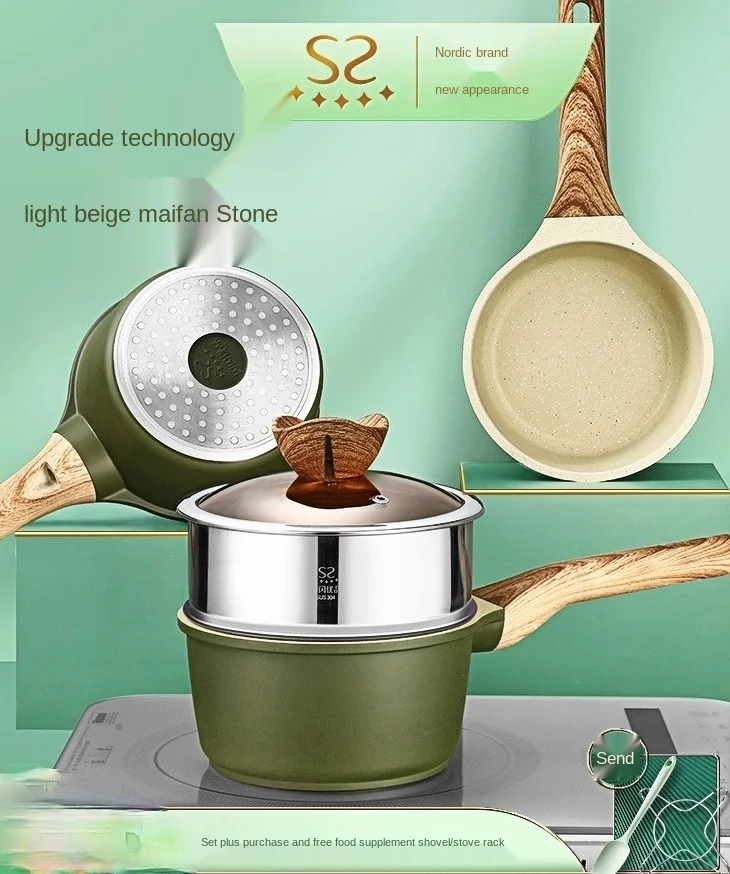 

Best Ceramic Milk Pan Medical Stone Non-Stick Pan Small Milk Boiling Pot Steamer Induction Single-Handle Universal Cooker Pot