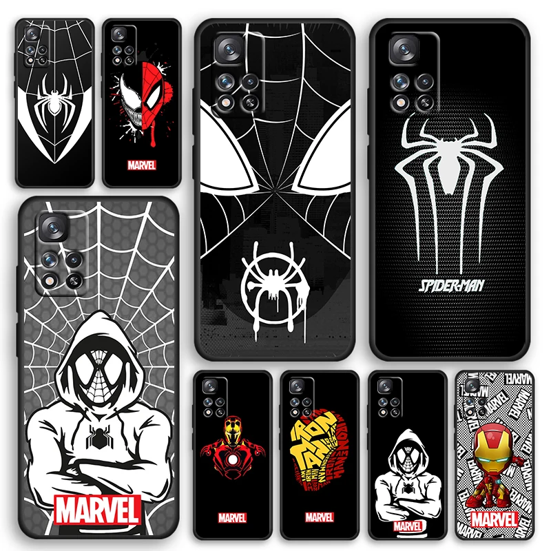 

Spiderman Marvel Super Hero Black Phone Case For Xiaomi Redmi Note 12 11E 11S 11 11T 10 10S 9 9T 9S 8T 8 Pro Plus 5G Cover