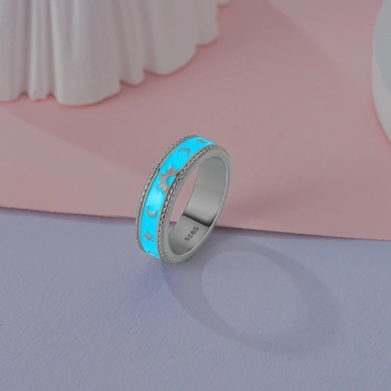 Женские кольца со звездой и луной из серебра 100% пробы