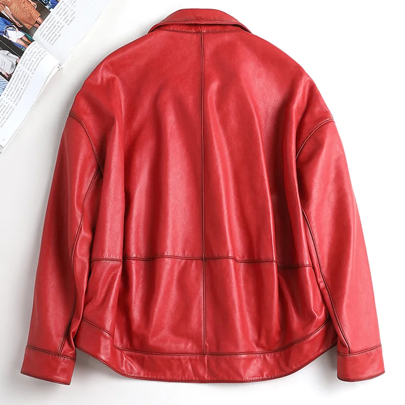 2023 New Spring Jackets Women Genuine Leather Coat Oversize Bomber Vegetable Tanned Leather Jackets Lady Sheepskin Biker CL4035